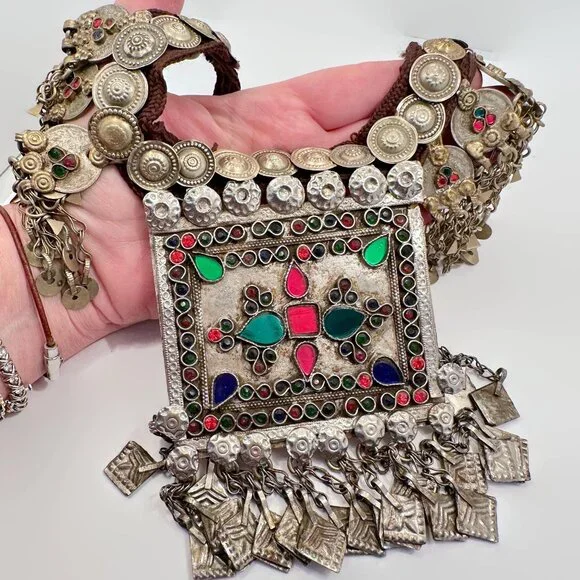 Ethnic Necklace, Afghan, Middle Eastern, Kuchi, Patina, Vintage Pendant, Jewels - Picture 2 of 6